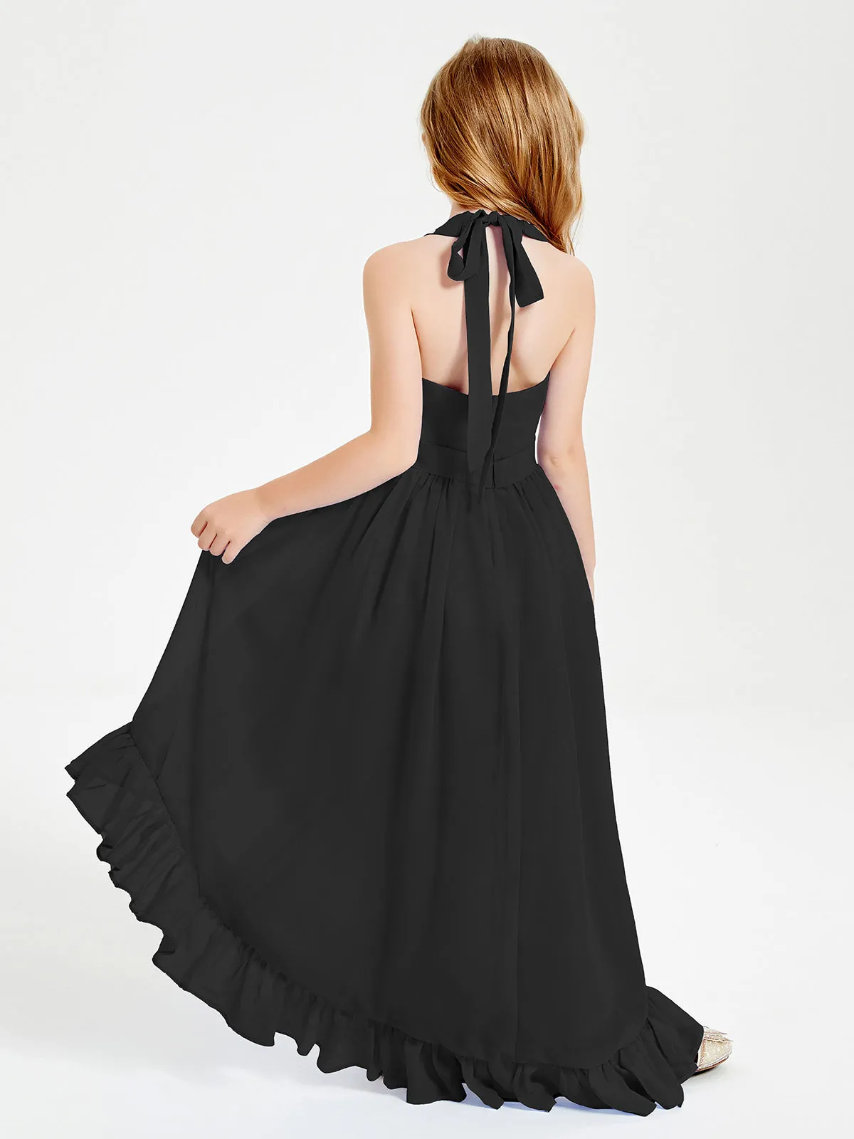 Boho Junior Bridesmaid Dresses Asymmetrical Cascading Skirt Black