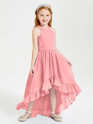 Boho Junior Bridesmaid Dresses Asymmetrical Cascading Skirt Flamingo