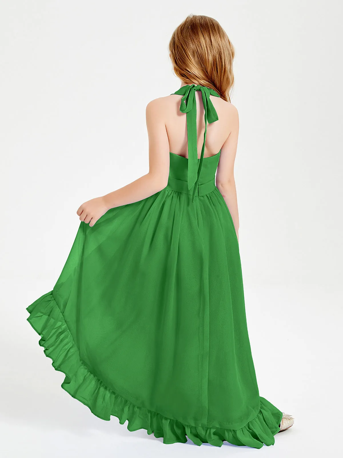 Boho Junior Bridesmaid Dresses Asymmetrical Cascading Skirt Green