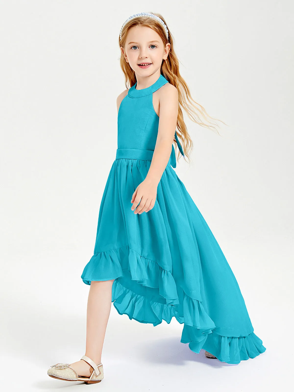 Boho Junior Bridesmaid Dresses Asymmetrical Cascading Skirt Jade