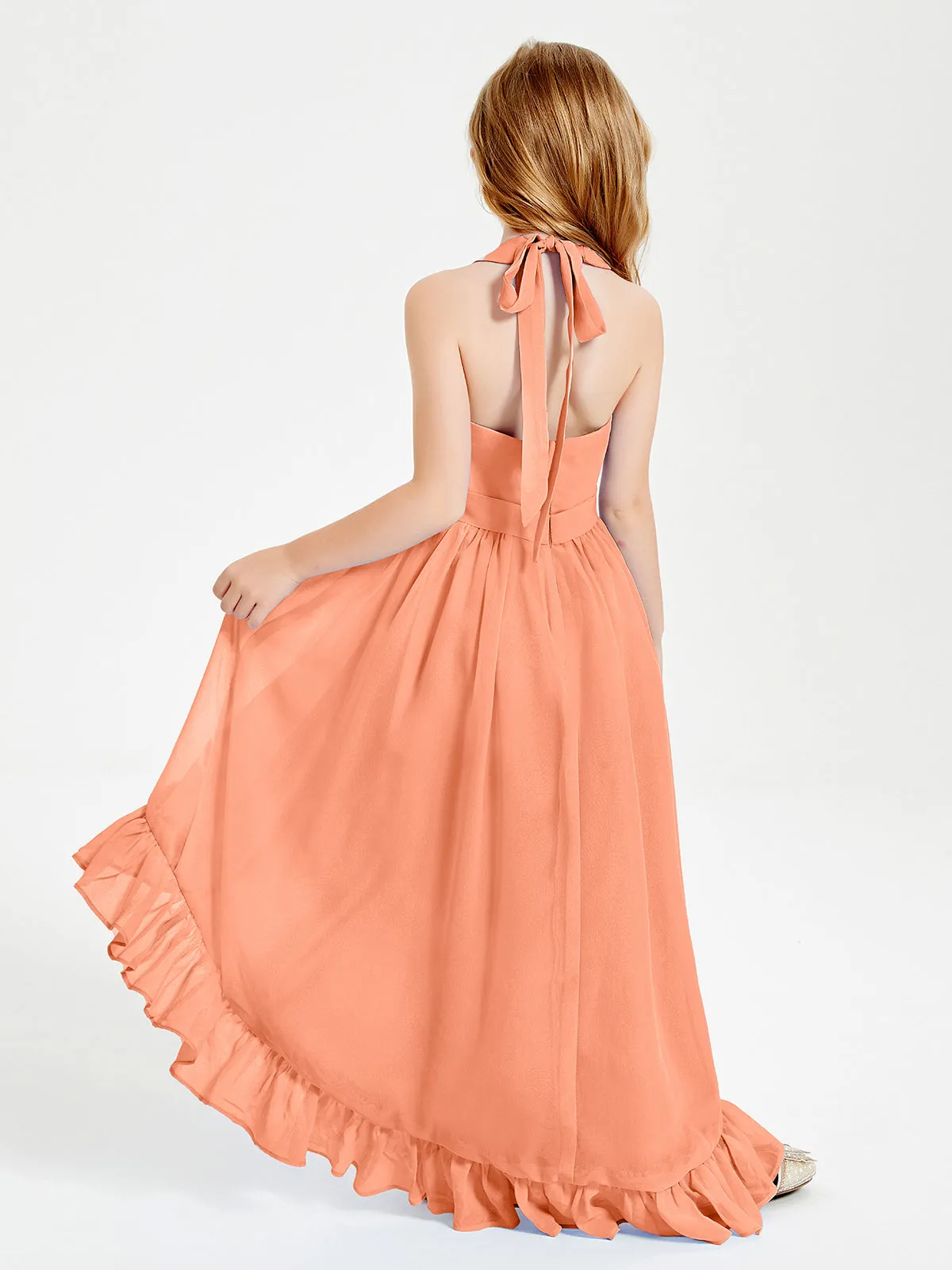 Boho Junior Bridesmaid Dresses Asymmetrical Cascading Skirt Papaya