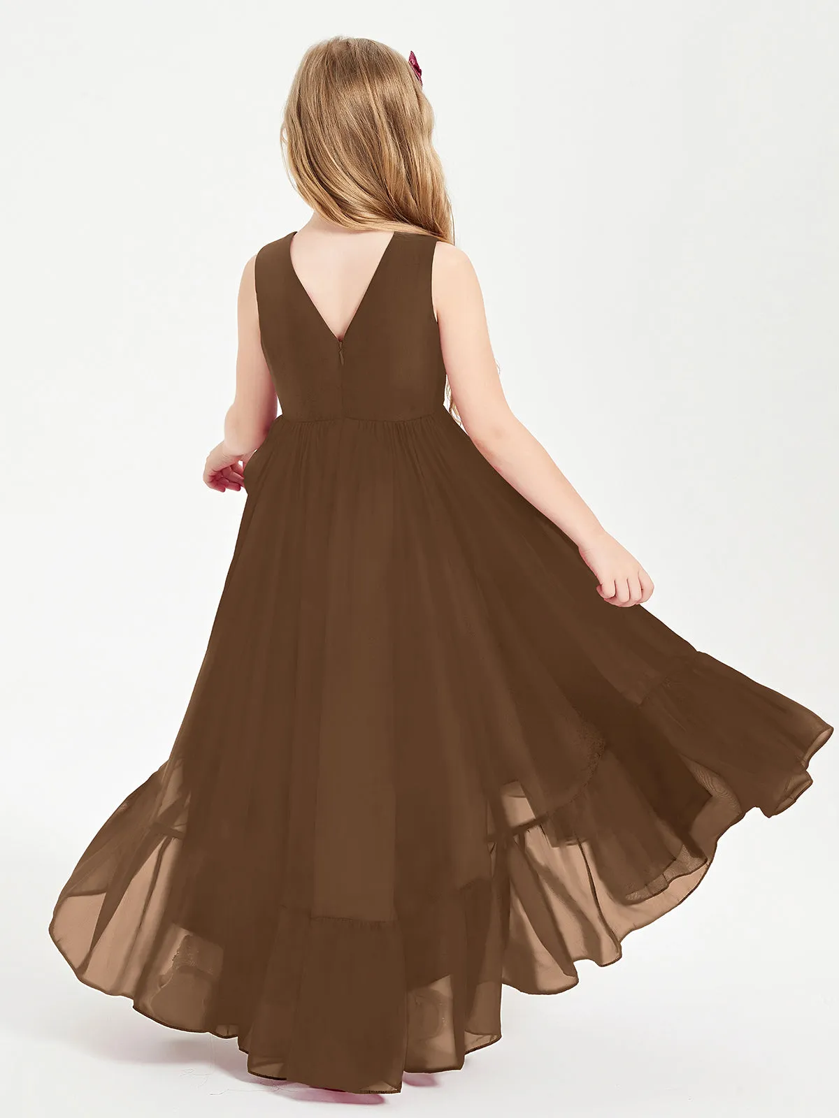 Boho Junior Bridesmaid Dresses Cascading Skirt Brown