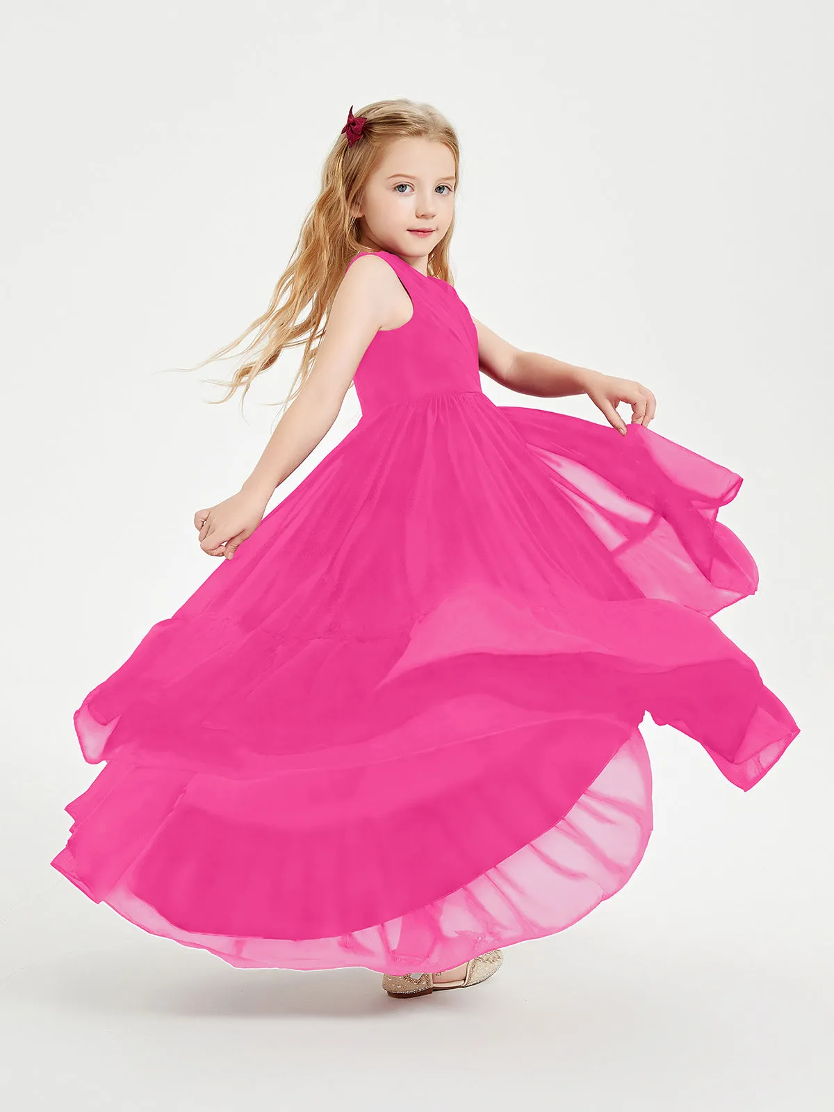 Boho Junior Bridesmaid Dresses Cascading Skirt Fuchsia