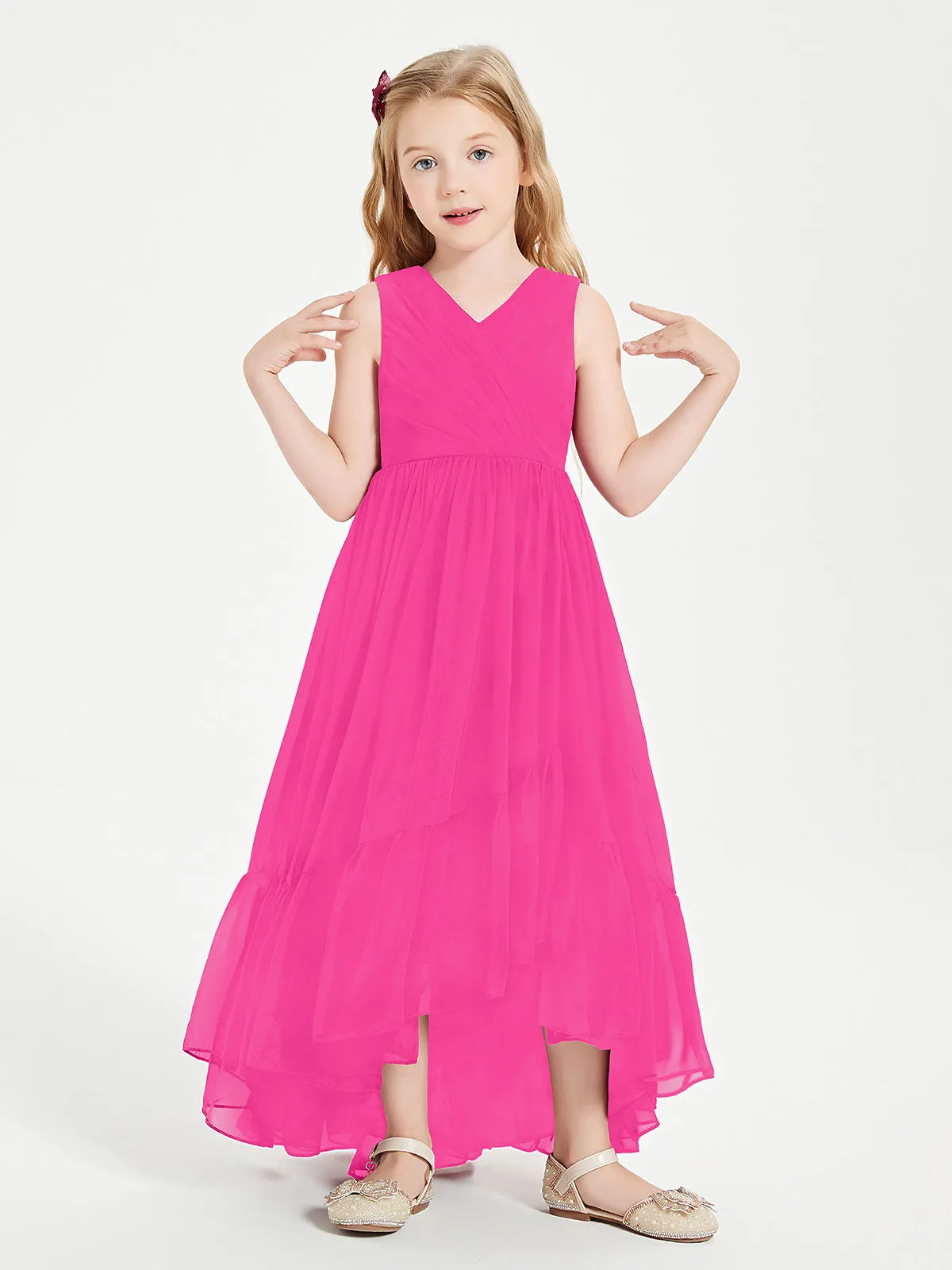 Boho Junior Bridesmaid Dresses Cascading Skirt Fuchsia