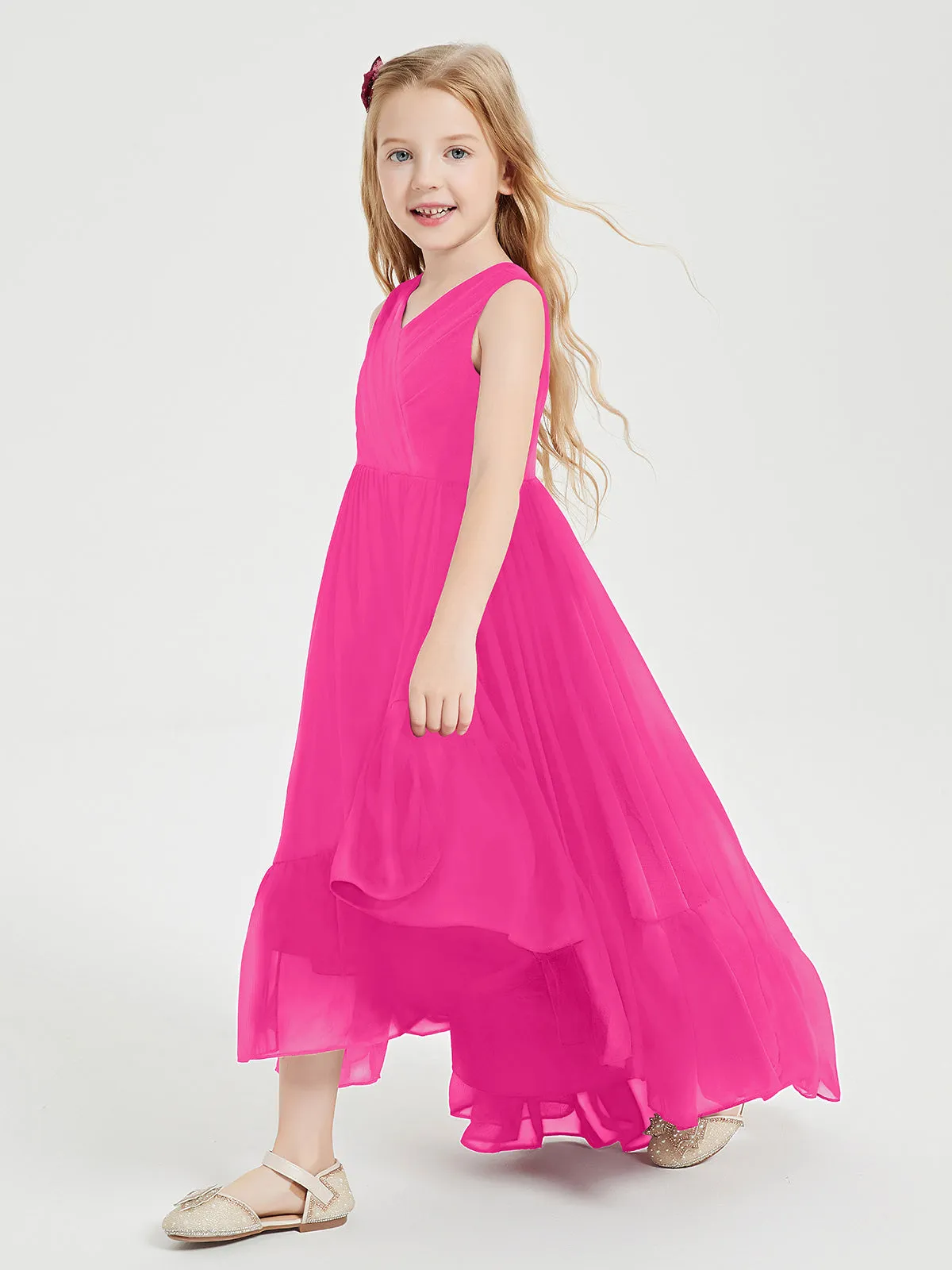 Boho Junior Bridesmaid Dresses Cascading Skirt Fuchsia