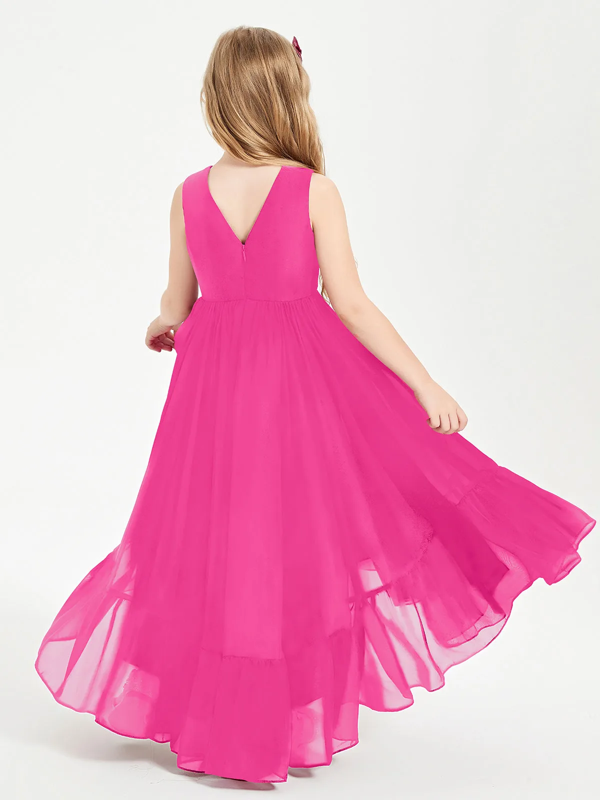 Boho Junior Bridesmaid Dresses Cascading Skirt Fuchsia