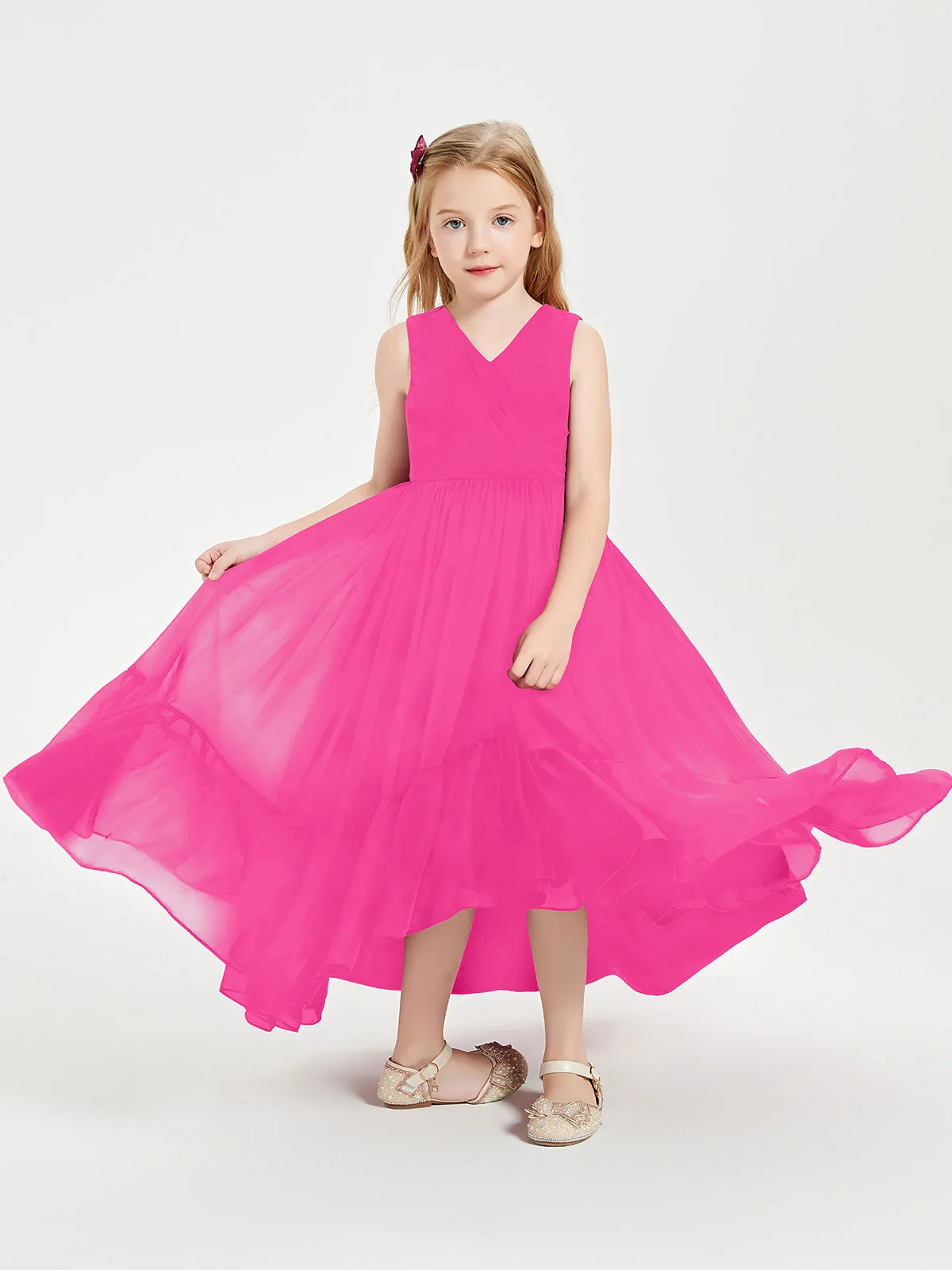 Boho Junior Bridesmaid Dresses Cascading Skirt Fuchsia