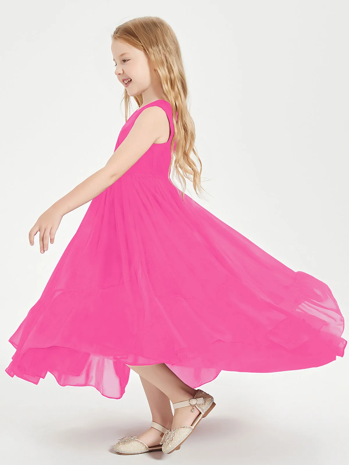 Boho Junior Bridesmaid Dresses Cascading Skirt Fuchsia