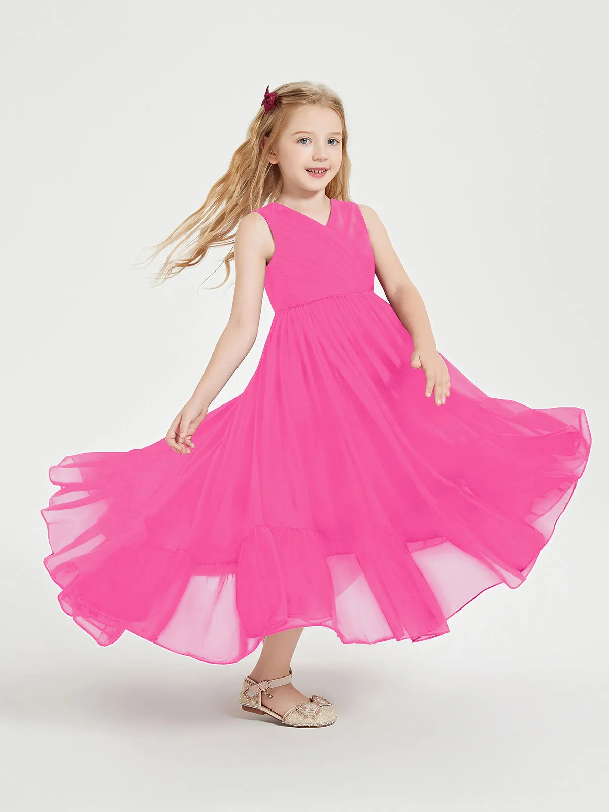 Boho Junior Bridesmaid Dresses Cascading Skirt Fuchsia