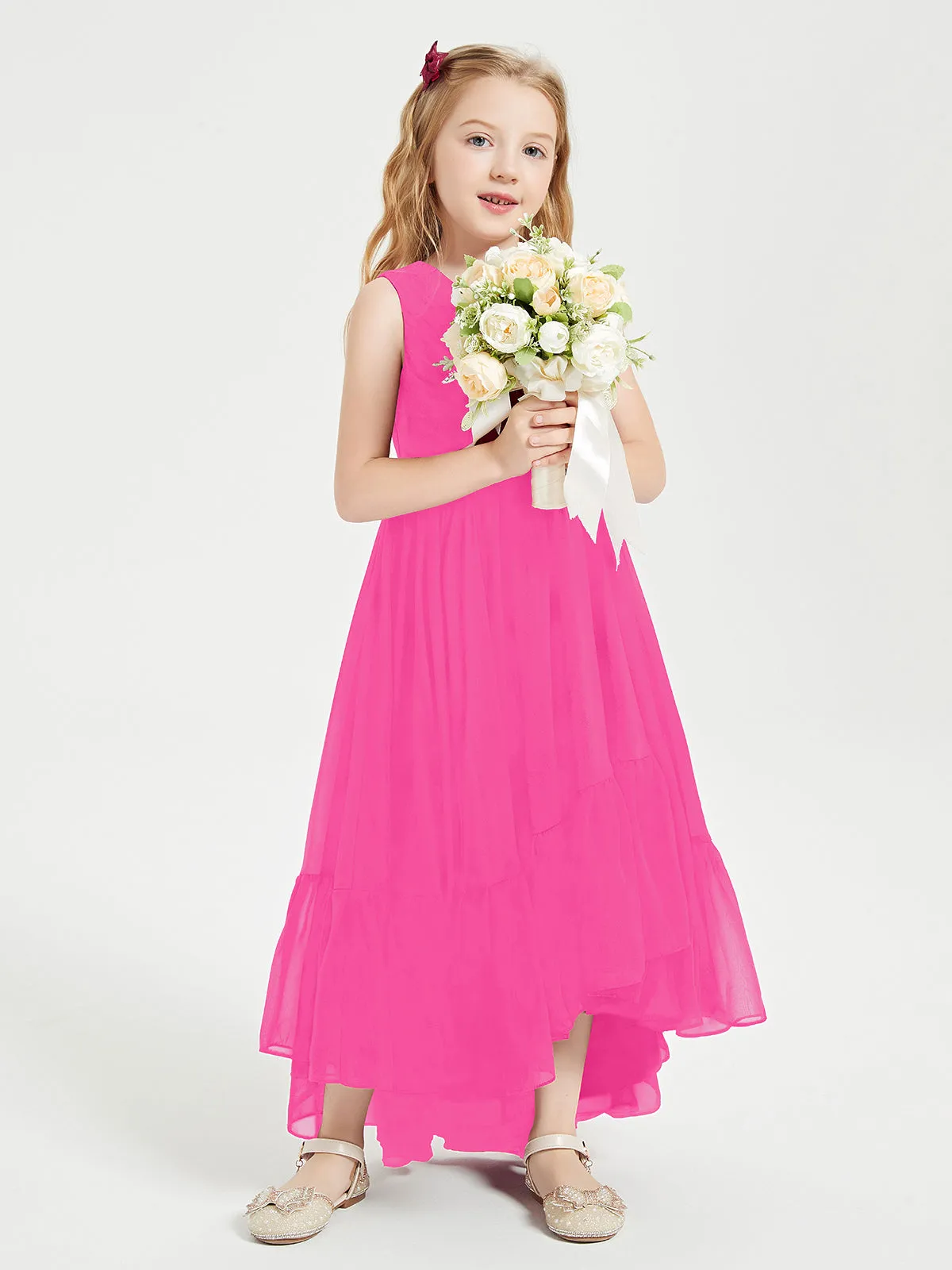 Boho Junior Bridesmaid Dresses Cascading Skirt Fuchsia