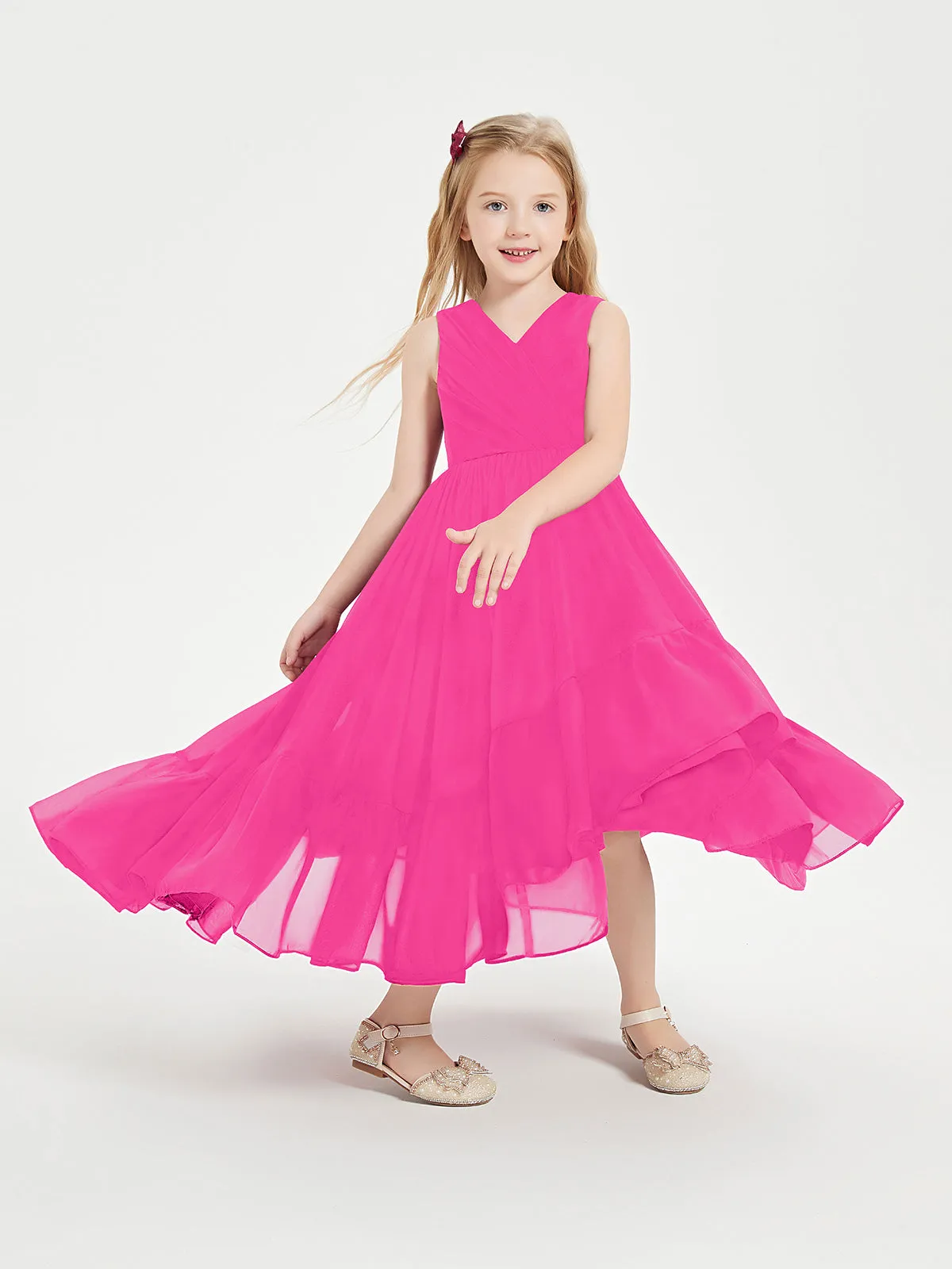 Boho Junior Bridesmaid Dresses Cascading Skirt Fuchsia