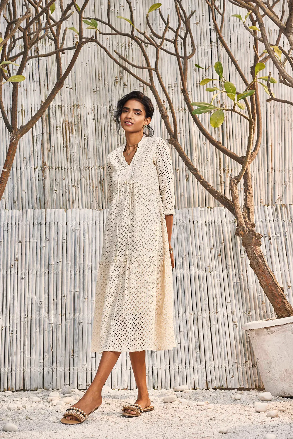 Breezy Cotton Cutwork Ivory Dress