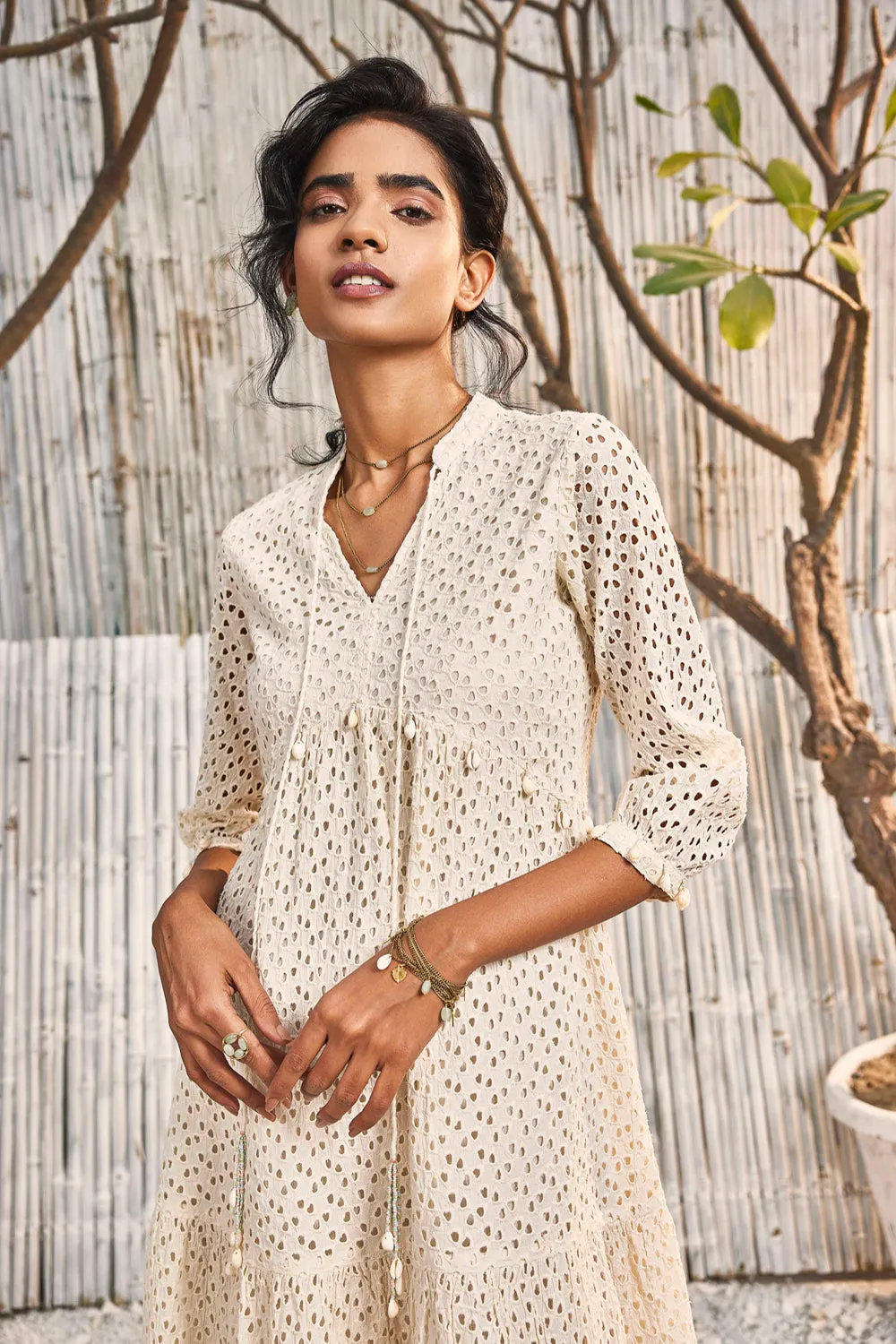 Breezy Cotton Cutwork Ivory Dress