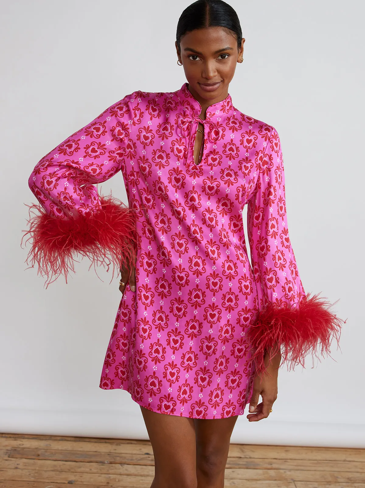 Carlotta Pink Heart Print Mini Dress