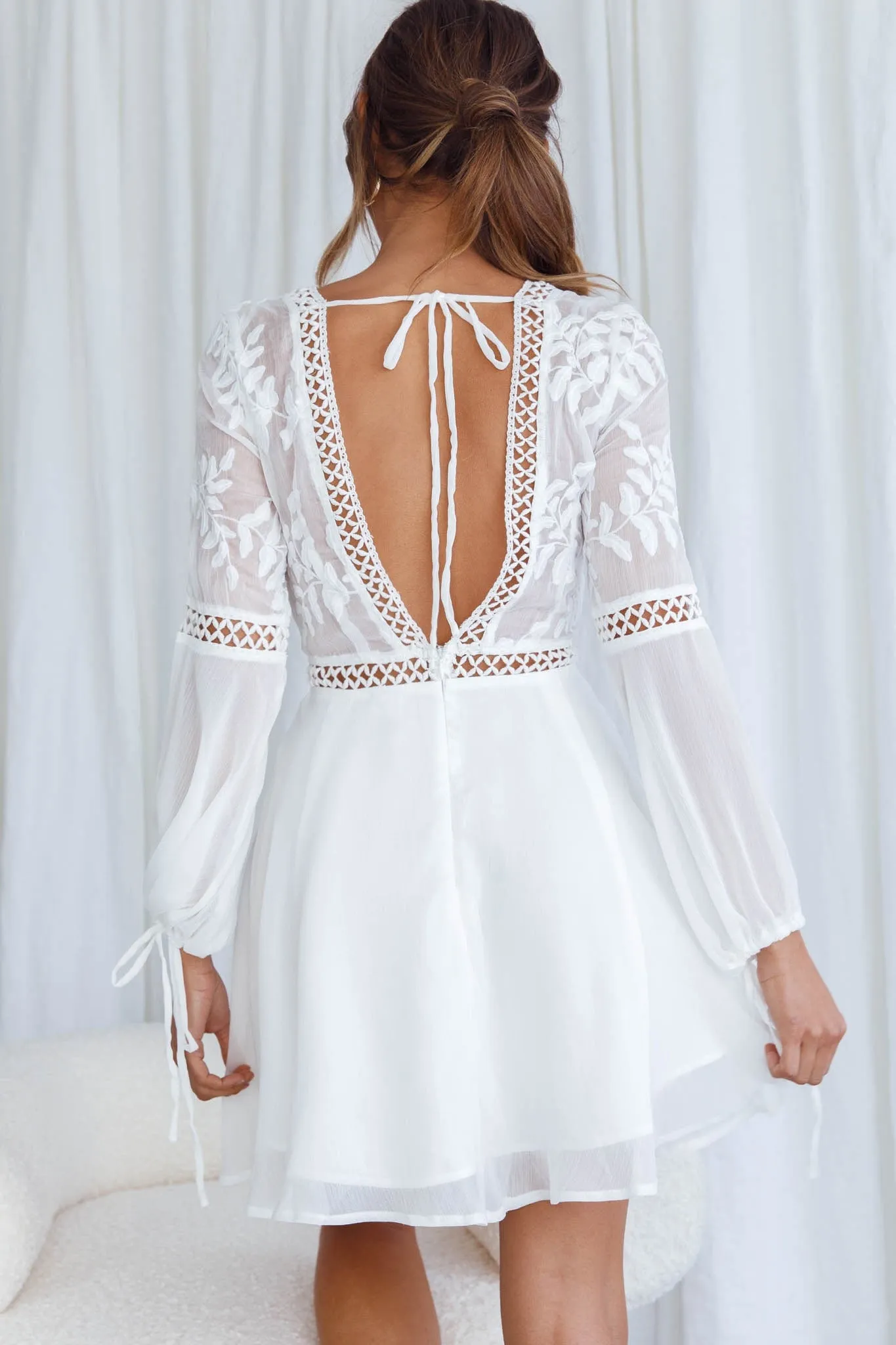 Carson Crochet Bell Sleeve Dress White