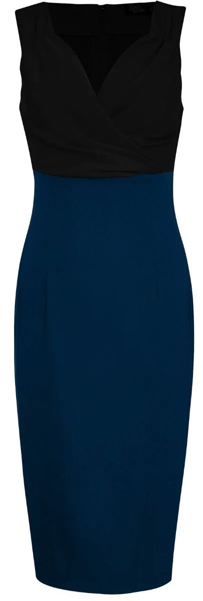 Cheryl Fitted Plain Vintage Dress in Black-Blue