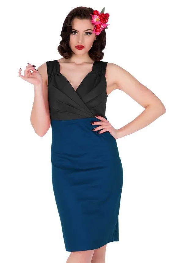 Cheryl Fitted Plain Vintage Dress in Black-Blue