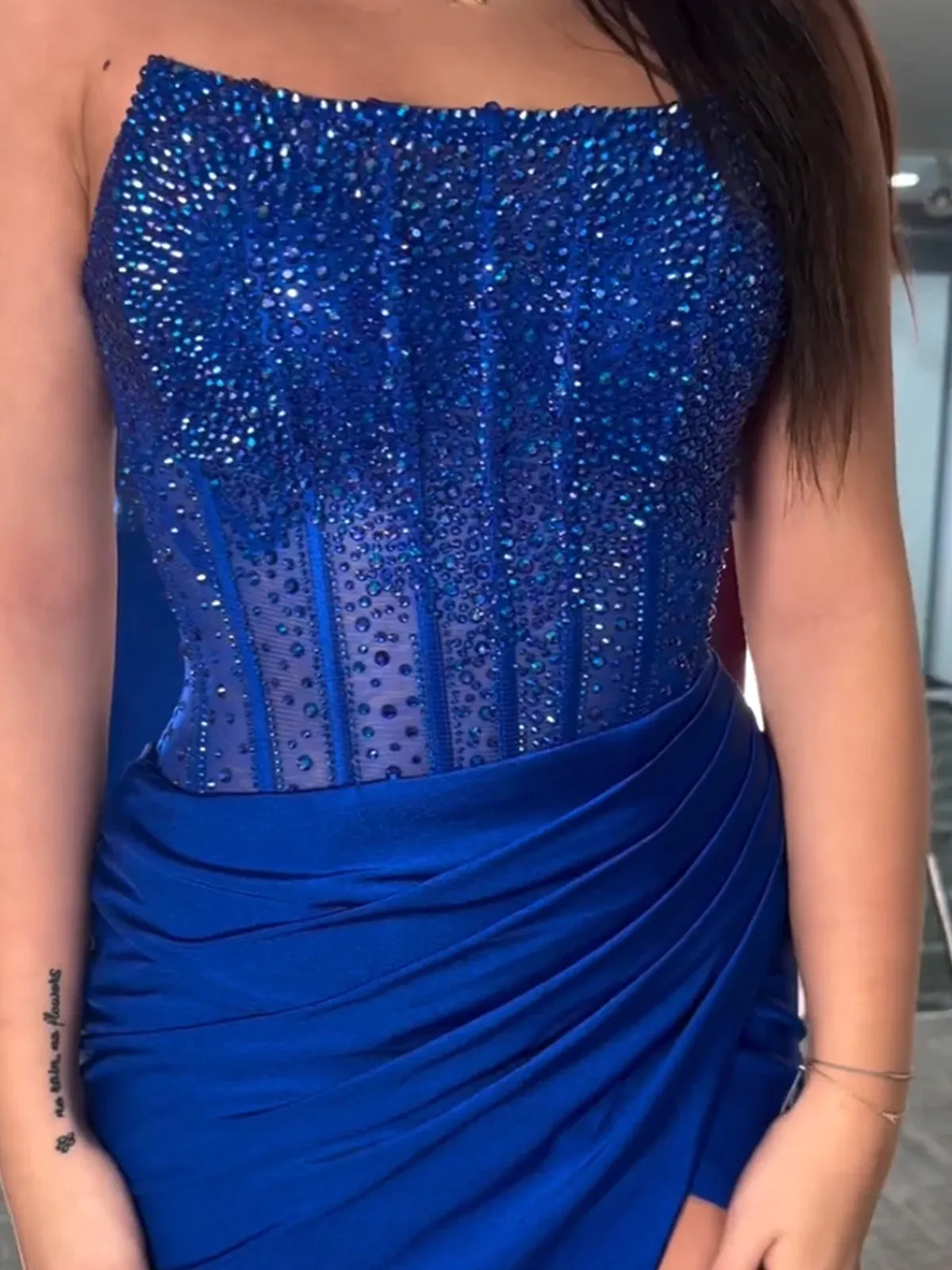 Cosmo | Mermaid Scoop Neck Blue Satin Long Prom Dresses