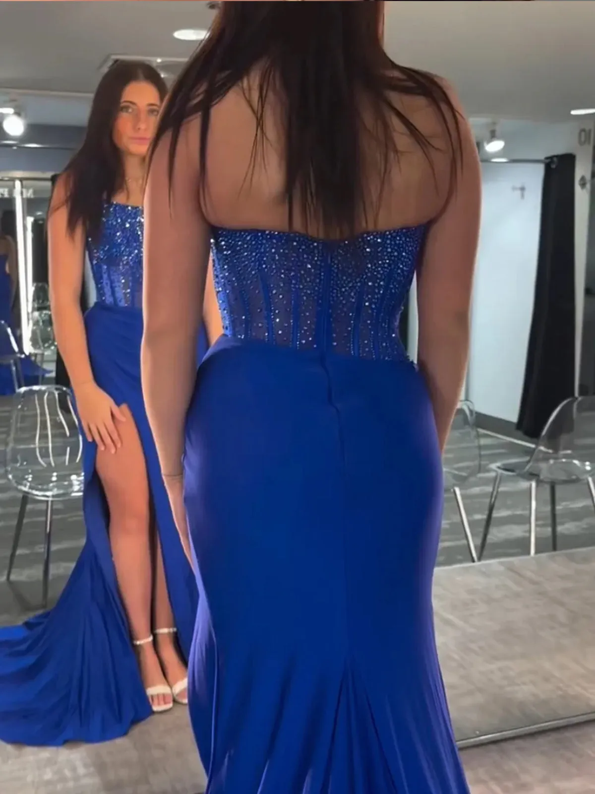 Cosmo | Mermaid Scoop Neck Blue Satin Long Prom Dresses