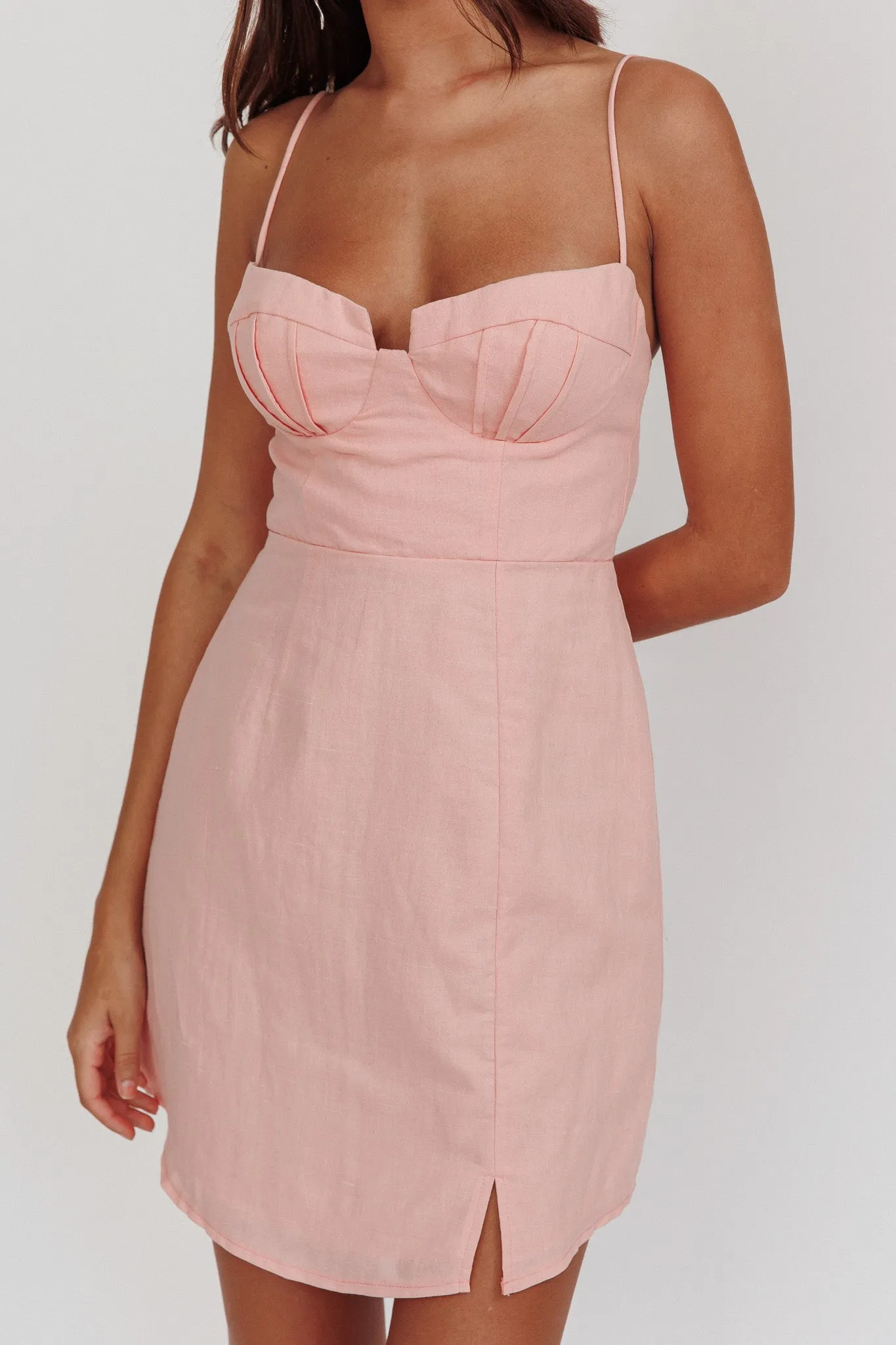 Devoted Structured Detail Bust Cami Strap Dress Pink