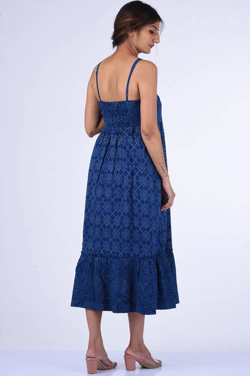 Dharan "Lazuli Dress" Indigo Block Printed Dress