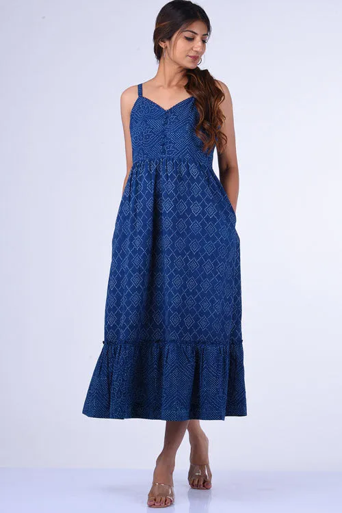 Dharan "Lazuli Dress" Indigo Block Printed Dress