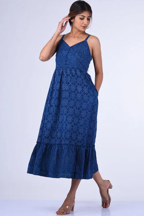 Dharan "Lazuli Dress" Indigo Block Printed Dress