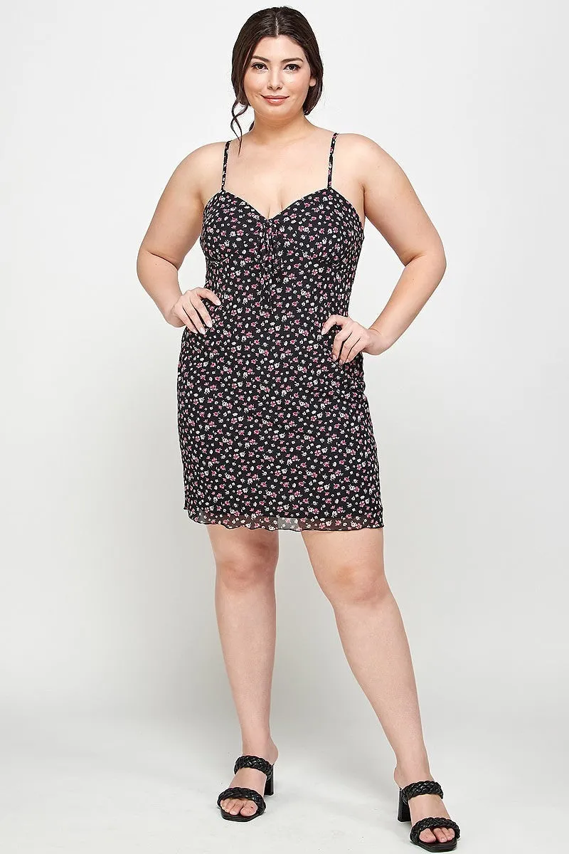 Ditsy Floral Mesh Fabric Cami Dress Voluptuous ( ) Plus Size - Ships from The US