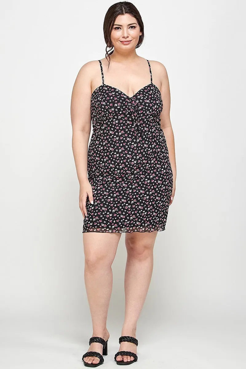 Ditsy Floral Mesh Fabric Cami Dress Voluptuous ( ) Plus Size - Ships from The US