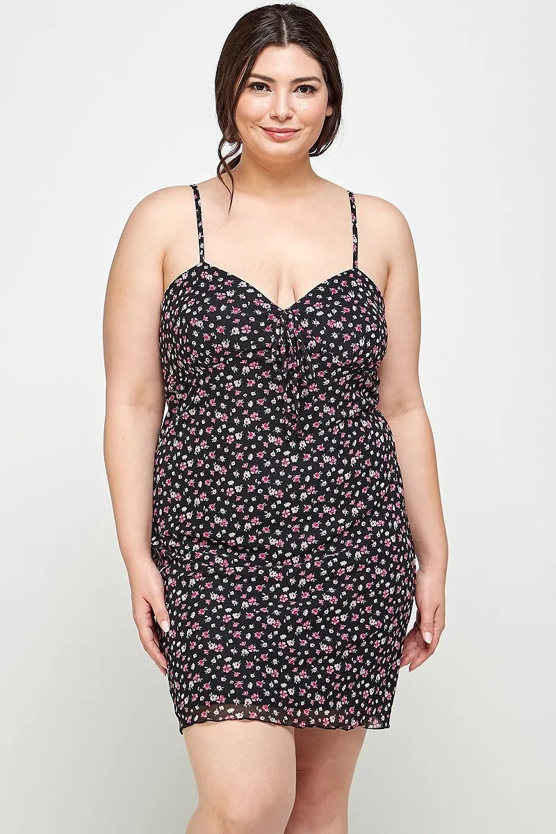 Ditsy Floral Mesh Fabric Cami Dress Voluptuous ( ) Plus Size - Ships from The US