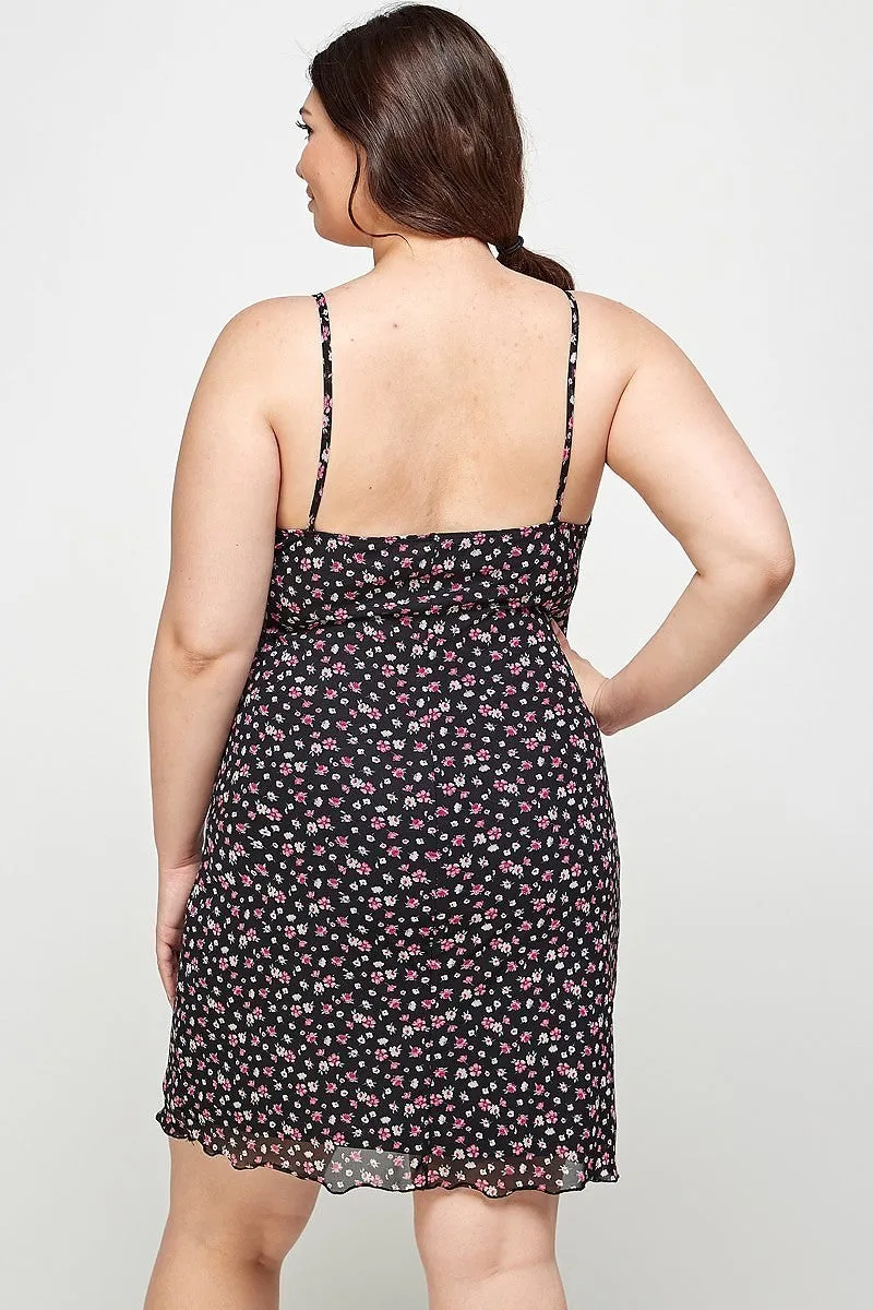 Ditsy Floral Mesh Fabric Cami Dress Voluptuous ( ) Plus Size - Ships from The US