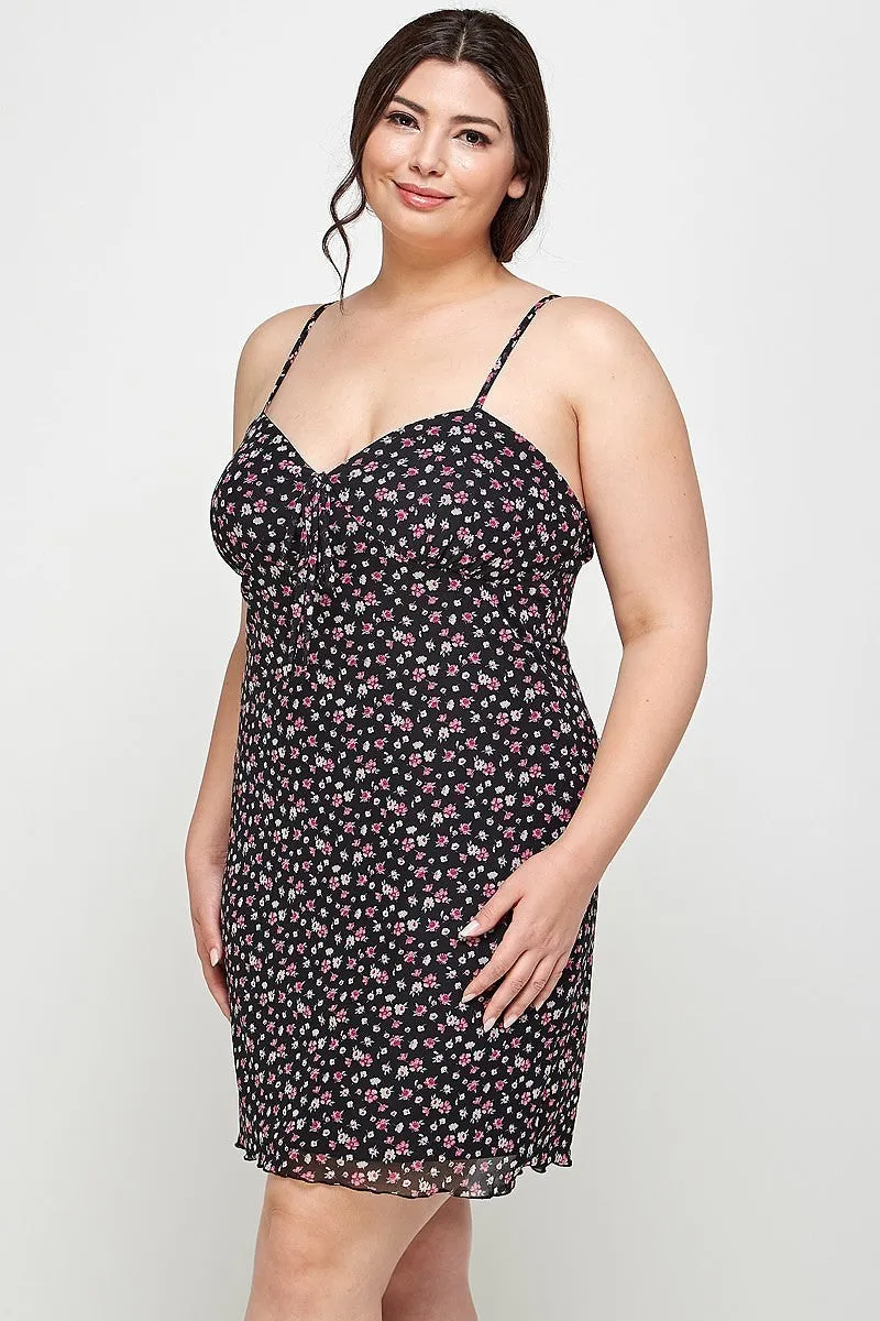 Ditsy Floral Mesh Fabric Cami Dress Voluptuous ( ) Plus Size - Ships from The US