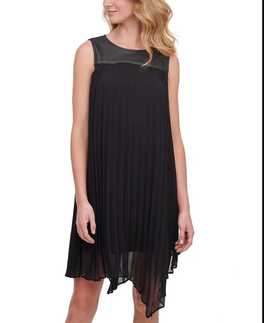 Dkny Mixed-Media Pleated Dress, Size XXS