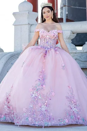 Enchanting Floral Details Quinceañera Ball Gown for Women, Sizes XS-3XL