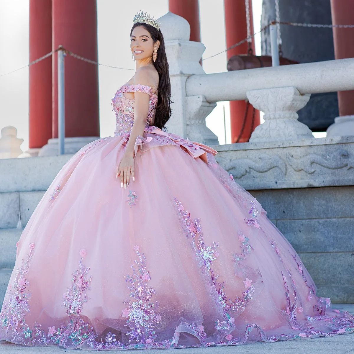 Enchanting Floral Details Quinceañera Ball Gown for Women, Sizes XS-3XL