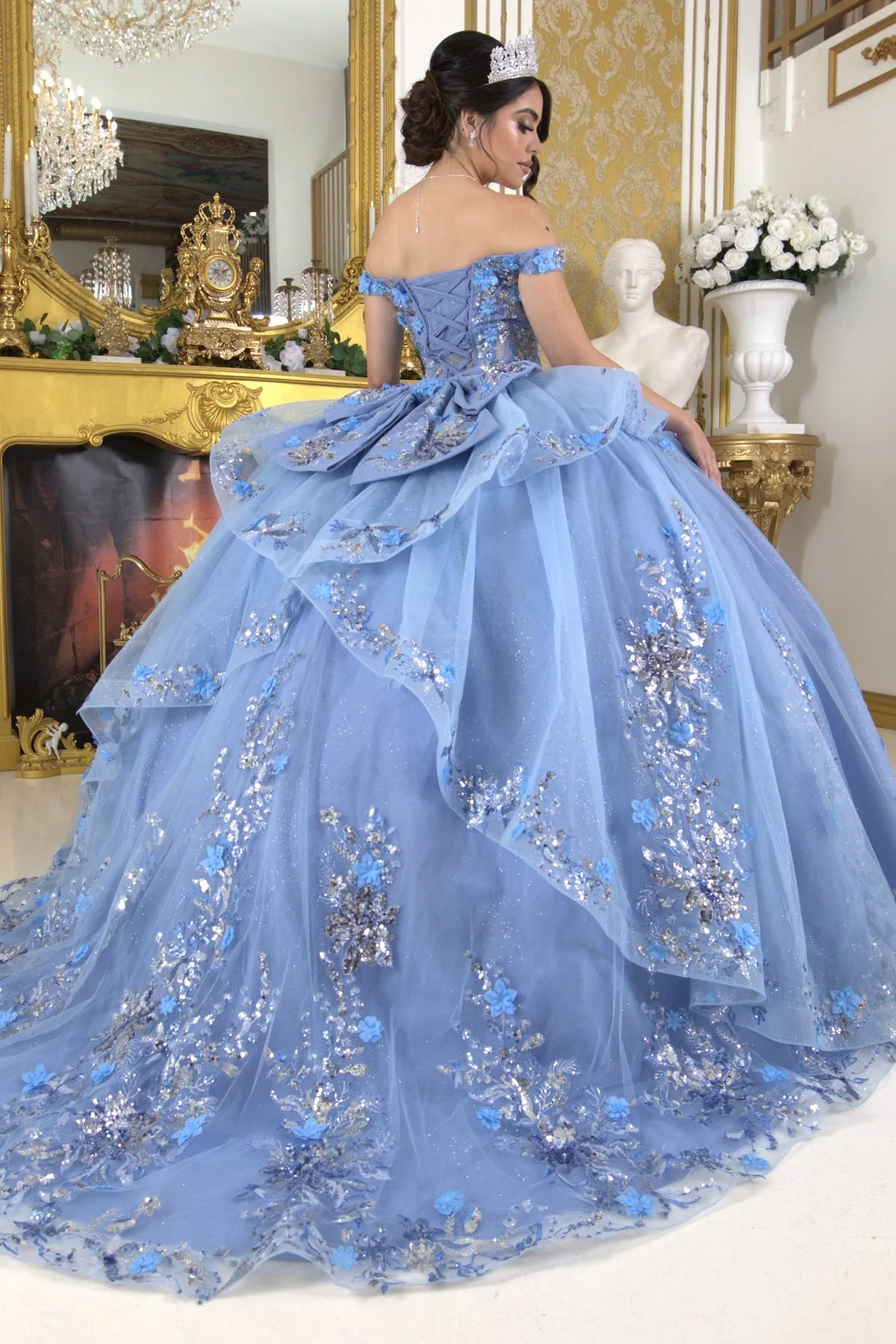 Enchanting Floral Details Quinceañera Ball Gown for Women, Sizes XS-3XL