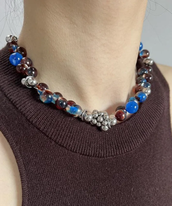 Fine Blue Stainless Steel Acrylic Collar Necklace WO016