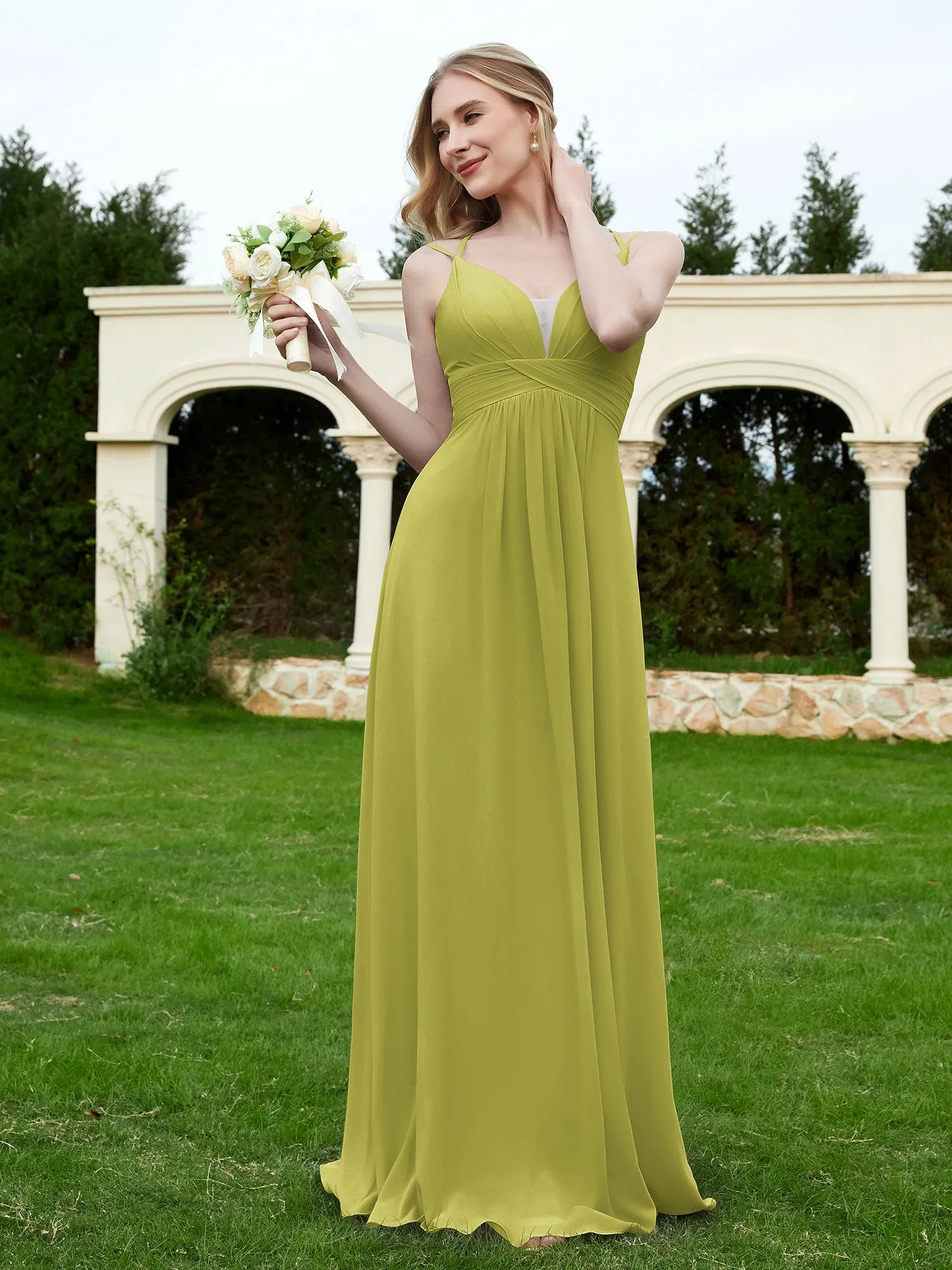 Floor Length V Neck Chiffon Bridesmaid Gown Clover Plus Size