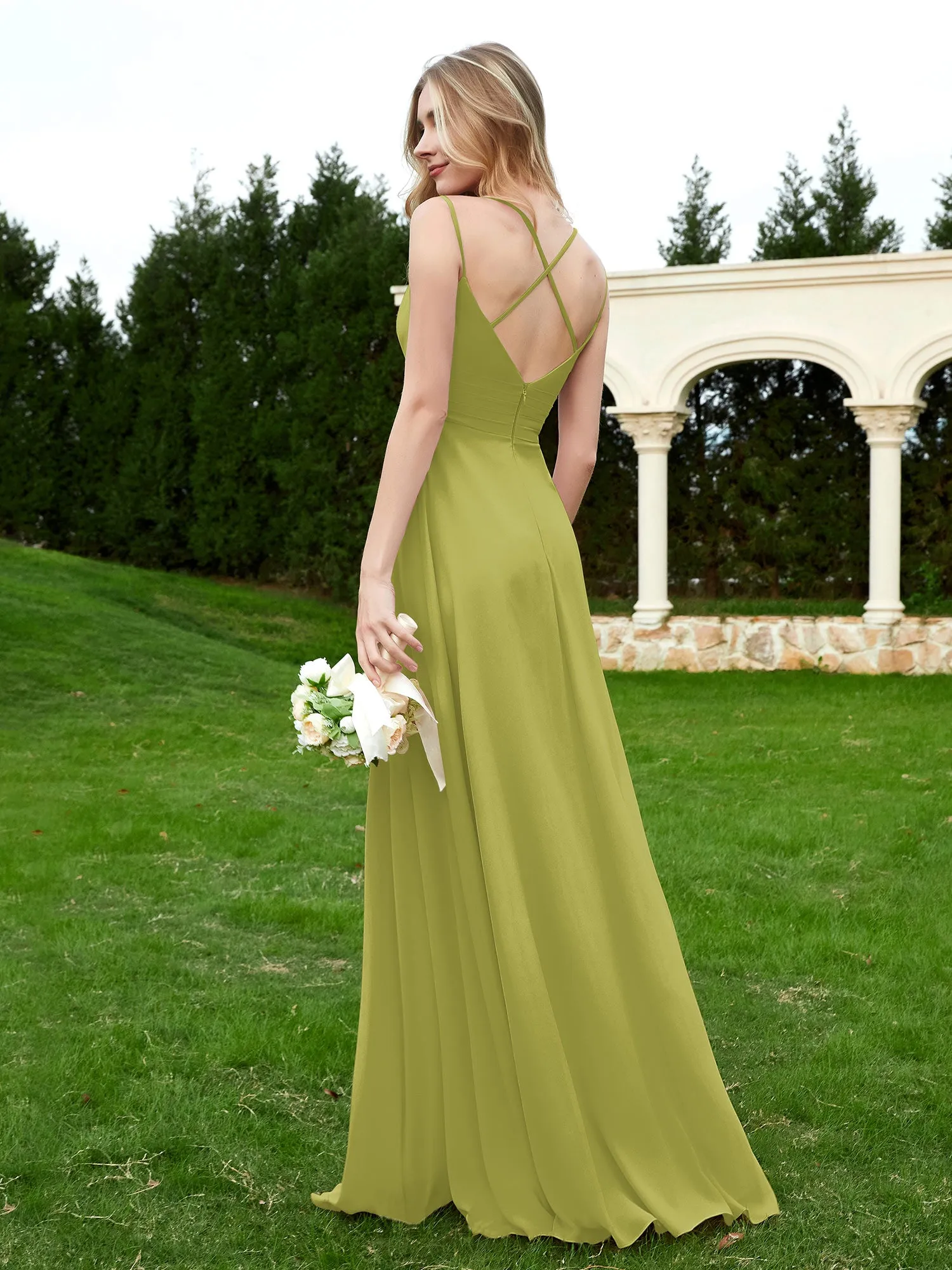 Floor Length V Neck Chiffon Bridesmaid Gown Clover Plus Size