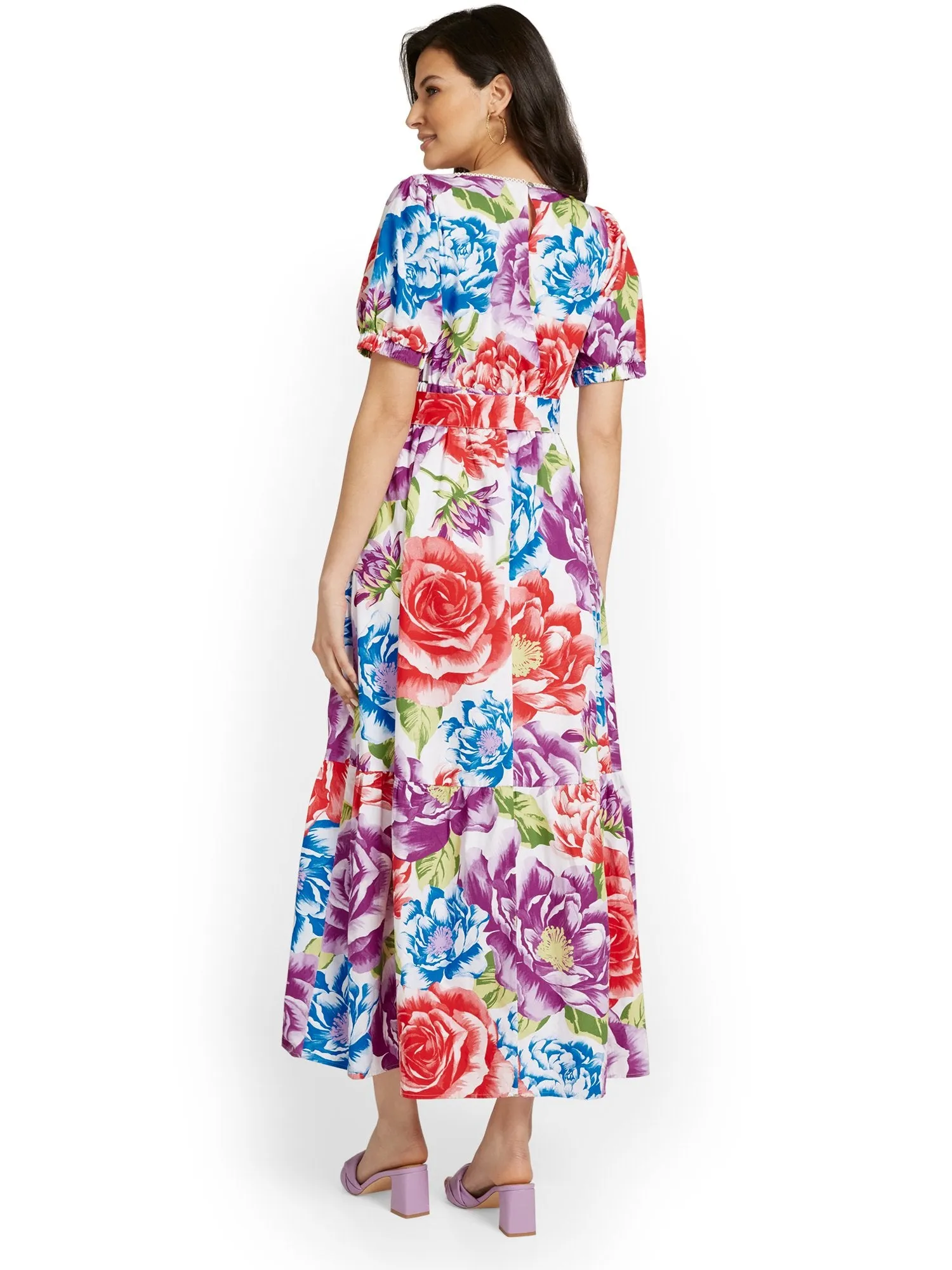 Floral-Print Puff-Sleeve Maxi Dress