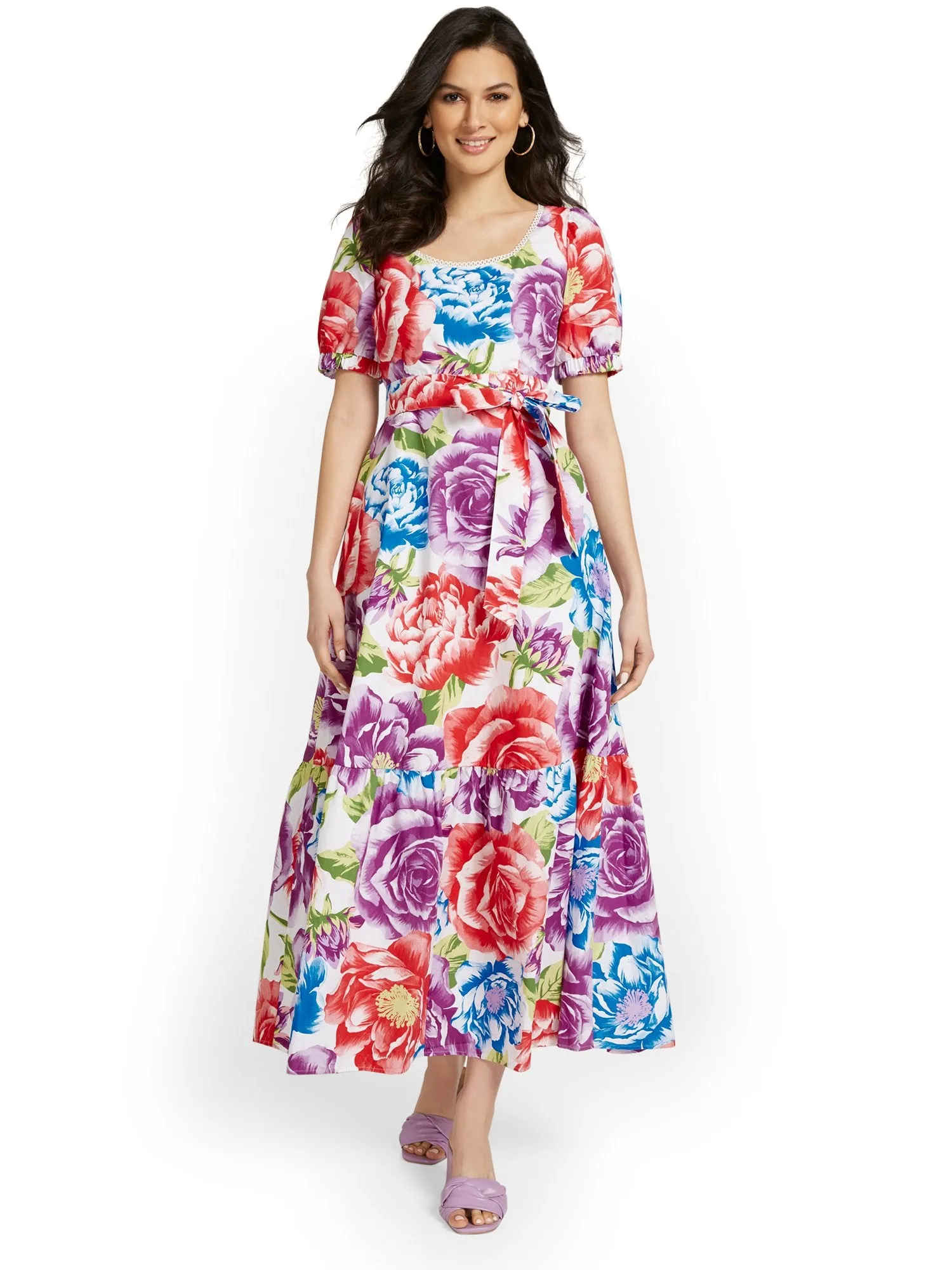 Floral-Print Puff-Sleeve Maxi Dress