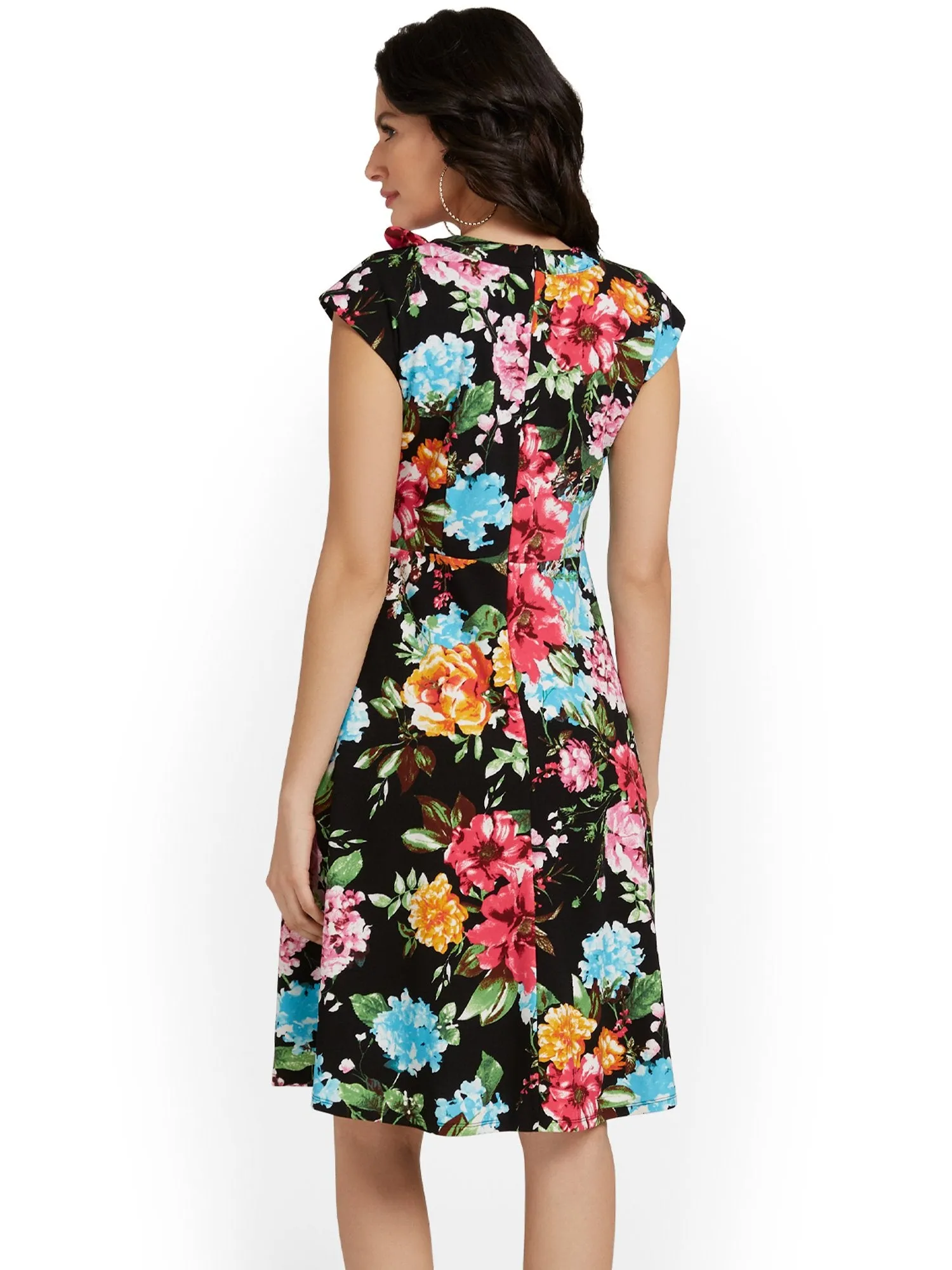 Floral-Print Tie-Neck Flare Dress - Magic Crepe®