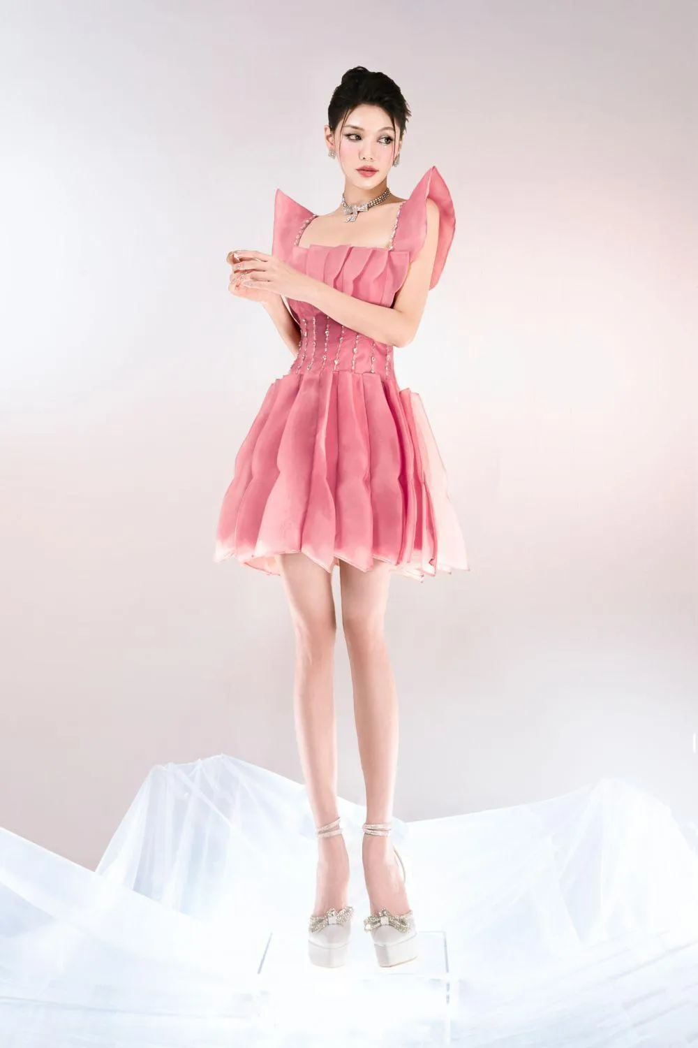 Freya A-line Square Neck Organza Mini Dress