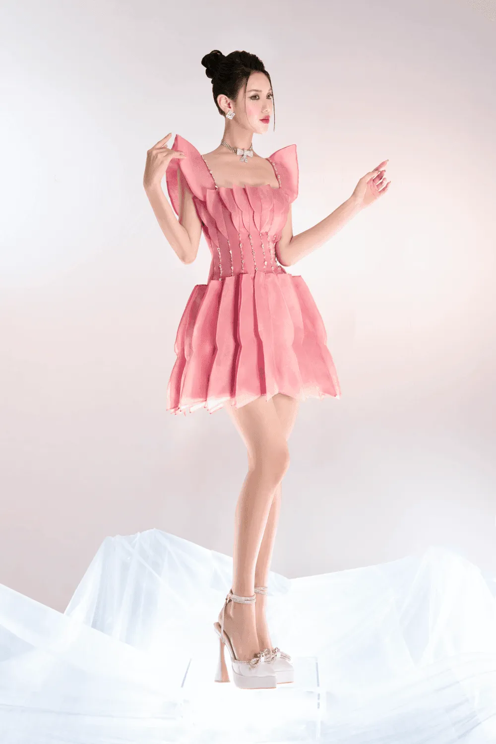 Freya A-line Square Neck Organza Mini Dress