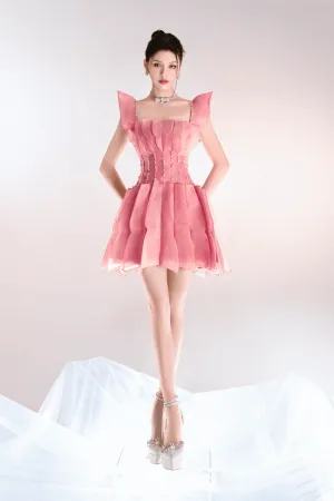 Freya A-line Square Neck Organza Mini Dress