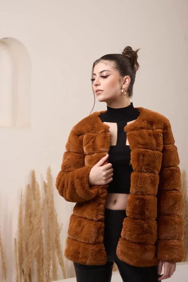 Fur Coat – Brown –Warm Collarless