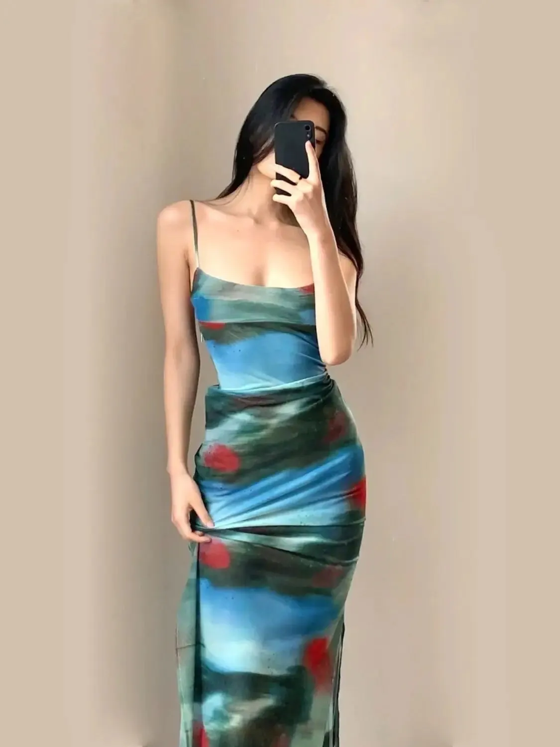 Girlary Women's Sexy Elegant Retro Backless Slash Neck Tie Dye Suspender Dresses Summer High Waist  Hotsweet Party Club Dress