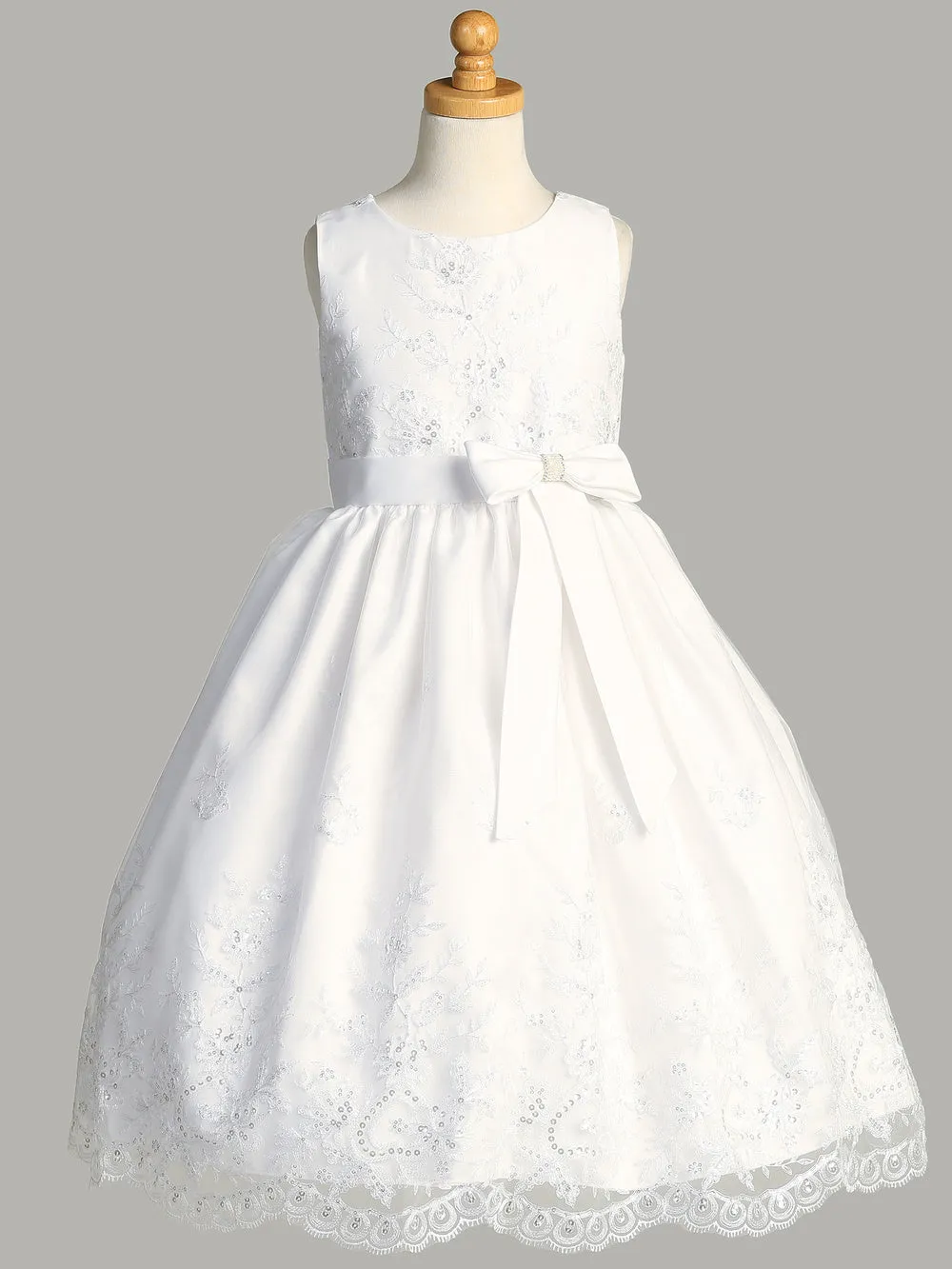 Girls White First Communion Dress w/ Tulle & Sequins (188)