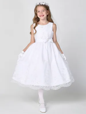 Girls White First Communion Dress w/ Tulle & Sequins (188)