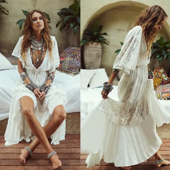 Godess White Lace Flowy Dress